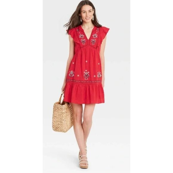 Knox Rose Women's Boho Short Sleeve V Neck Tiered Embroidered Dress Size XXL - Picture 1 of 9